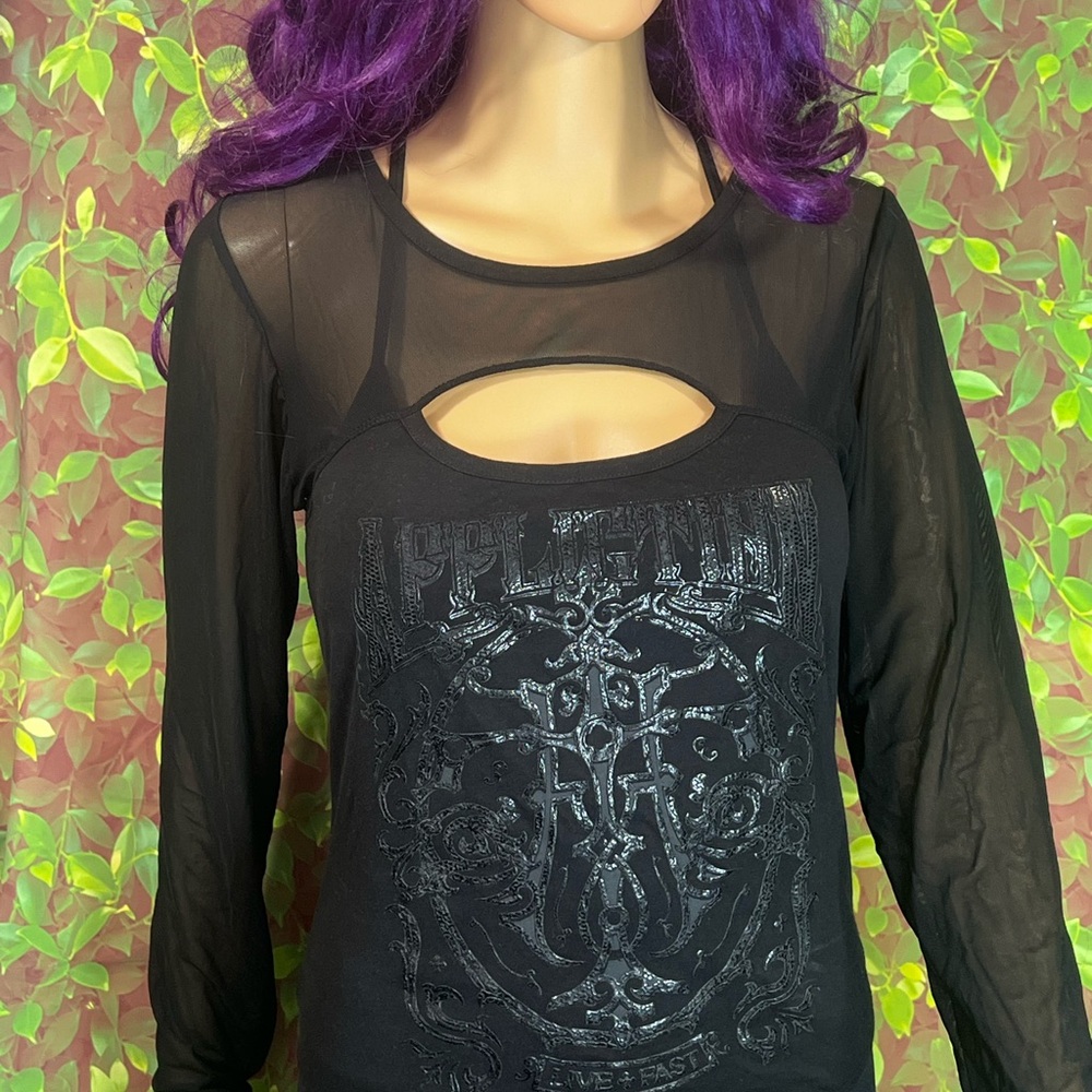 Black Sheer Sleeve Top - Picture 7 of 11